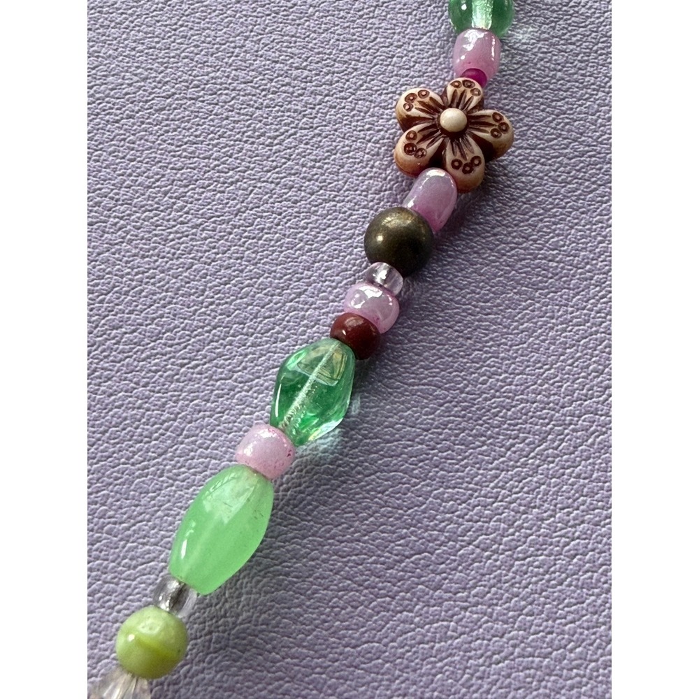 Y2K Multicolor Mixed Bead Necklace Pink Green Brown Floral Star Heart Boho 18 In - Picture 8 of 10